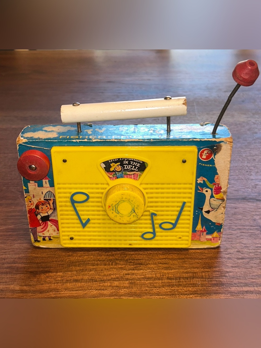 Vintage 1963 Fisher Price Kids Toy Radio Farmer In The Dell USA 1960’s